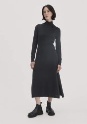hessnatur Damen Strick Kleid Regular aus Bio-Merinowolle mit Cashmere - schwarz GrösseXS