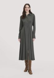 hessnatur Damen Kleid Midi Regular aus LENZING™ ECOVERO™ Viskose - grün Grösse34