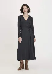 hessnatur Damen Wickelkleid Knöchellang Regular aus LENZING™ ECOVERO™ Viskose - schwarz Grösse34