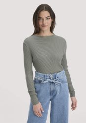 hessnatur Damen Strick Pullover Fitted aus TENCEL™ Lyocell mit Bio-Baumwolle - grün GrösseXS