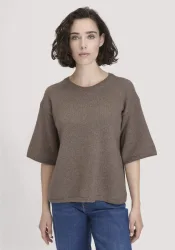 hessnatur Damen Strick Pullover Oversize aus Bio-Merinowolle mit Bio-Baumwolle - braun GrösseL