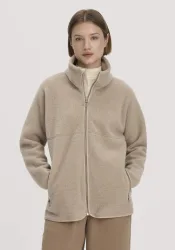 hessnatur Damen Wollfleece Jacke Oversize aus Bio-Merinowolle - beige - Größe L