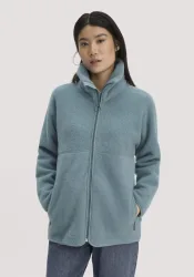 hessnatur Damen Wollfleece Jacke Oversize aus Bio-Merinowolle - blau - Größe XS