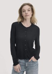 hessnatur Damen Strick Jacke Regular aus Bio-Merinowolle - schwarz GrösseS