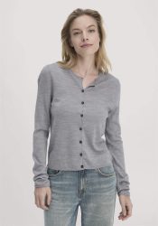 hessnatur Damen Strick Jacke Regular aus Bio-Merinowolle - grau GrösseS