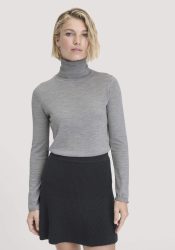 hessnatur Damen Strick Rollkragen Pullover Slim aus Bio-Merinowolle - grau GrösseS