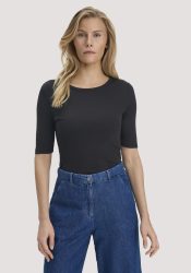 hessnatur Damen Softrib T-Shirt Fitted aus Bio-Baumwolle und TENCEL™ Modal - schwarz Grösse34
