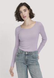 hessnatur Damen Softrib Longsleeve Fitted aus Bio-Baumwolle und TENCEL™ Modal - lila Grösse48
