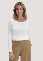 hessnatur Damen Softrib Longsleeve Fitted aus Bio-Baumwolle und TENCEL™ Modal - weiß Grösse36