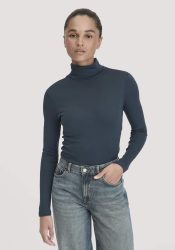hessnatur Damen Softrib Longsleeve Fitted aus Bio-Baumwolle und TENCEL™ Modal - blau Grösse48