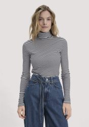 hessnatur Damen Streifen Softrib Longsleeve Fitted aus Bio-Baumwolle und Modal - weiß Grösse46
