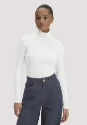 hessnatur Damen Softrib Longsleeve Fitted aus Bio-Baumwolle und TENCEL™ Modal - weiß Grösse48