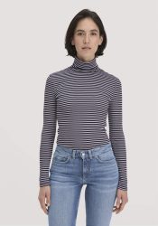hessnatur Damen Streifen Softrib Longsleeve Fitted aus Bio-Baumwolle und Modal - blau Grösse44