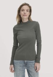 hessnatur Damen Rib Longsleeve Slim aus Bio-Baumwolle - grün Grösse44