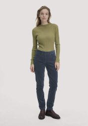 hessnatur Damen Cordhose Slim Leg Regular aus Bio-Baumwolle - blau Grösse34