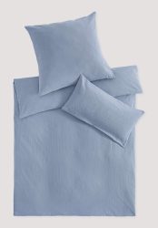 hessnatur Musselin Bettwäsche-Set aus Bio-Baumwolle - blau Grösse155x220 / 40x80 cm