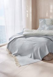 hessnatur Mix Plaid LIA aus Bio-Baumwolle mit Bio-Lambswool - blau Grösse130x180 cm