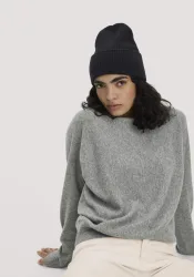 hessnatur Damen Strick Mütze aus Bio-Merinowolle mit Cashmere - schwarz - Größe 1size