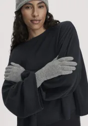 hessnatur Damen Strick Handschuhe aus Bio-Merinowolle mit Cashmere - grau Grösse1size
