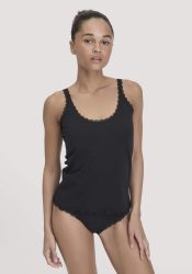 hessnatur Damen Tanktop COTTON FEEL LACE aus Bio-Baumwolle - schwarz Grösse46