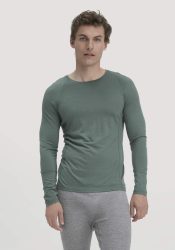 hessnatur Herren Wool-Silk Longsleeve aus Bio-Merinowolle mit Seide - grün Grösse56
