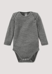 hessnatur Baby Langarm Body aus Bio-Baumwolle mit Bio-Merinowolle und Seide - grau Grösse98/104