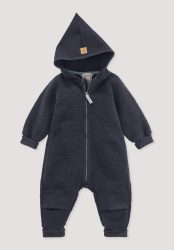 hessnatur Baby Wollfleece Overall aus Bio-Merinowolle mit Softshell - blau Grösse74/80