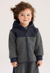 hessnatur Baby Wollwalk Jacke aus Bio-Merinowolle mit Softshell - grau Grösse74/80