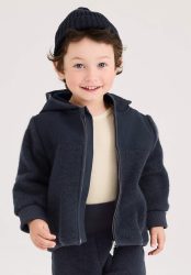 hessnatur Baby Wollfleece Jacke aus Bio-Merinowolle mit Softshell - blau Grösse74/80