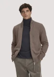 hessnatur Herren Strick Jacke Regular aus Bio-Merinowolle mit Bio-Baumwolle - braun - Größe S