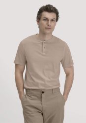 hessnatur Herren Heavy Jersey Henley Shirt Relaxed aus Bio-Baumwolle - beige Grösse48
