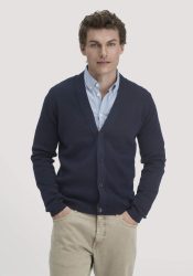 hessnatur Herren Milano Strick-Cardigan Regular aus Bio-Merinowolle und Bio-Baumwolle - blau GrösseXXL
