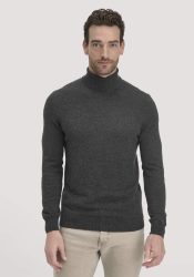hessnatur Herren Rollkragen Pullover Regular aus Bio-Merinowolle mit Cashmere - grau GrösseS