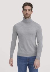 hessnatur Herren Strick Rollkragen Pullover Regular aus Bio-Merinowolle - grau GrösseXXL