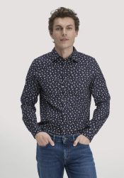 hessnatur Herren Print Hemd Regular aus Bio-Baumwolle - blau GrösseXXL (45/46)