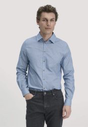 hessnatur Herren Print Hemd Regular aus Bio-Baumwolle - blau GrösseXXL (45/46)