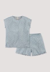 hessnatur Kinder Pointelle Pyjama Regular aus Bio-Baumwolle - blau Grösse98/104