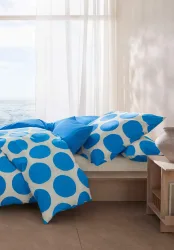 hessnatur Renforcé Bettwäsche Set BOLLO aus Bio-Baumwolle - blau - Größe 135x200 / 80x80 cm
