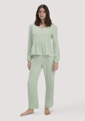 hessnatur Damen Musselin Schlafhose Regular PURE COMFORT aus Bio-Baumwolle - grün Grösse40