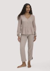 hessnatur Damen Musselin Schlafhose Regular PURE COMFORT aus Bio-Baumwolle - beige Grösse36