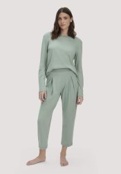 hessnatur Damen Pyjama PURE COTTON aus Bio-Baumwolle - grün Grösse34