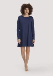hessnatur Damen Nachthemd PURE COTTON aus Bio-Baumwolle - blau Grösse36