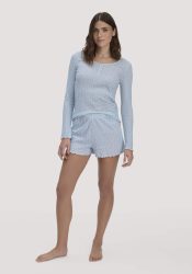 hessnatur Damen Pointelle Schlafshorts PURE COTTON aus Bio-Baumwolle - blau Grösse42
