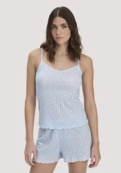 hessnatur Damen Pointelle Spaghetti Top PURE COTTON aus Bio-Baumwolle - blau Grösse40