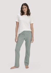 hessnatur Damen Schlafhose PURE COTTON aus Bio-Baumwolle - grün Grösse42