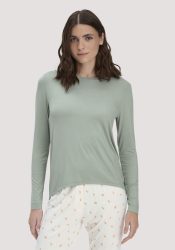 hessnatur Damen Schlaf Longsleeve PURE FLOW aus TENCEL™ Modal - grün Grösse42