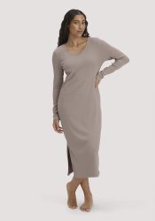 hessnatur Damen Nachthemd SOFT RIB aus Bio-Baumwolle - beige Grösse36