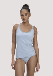 hessnatur Damen Tanktop COTTON FEEL LACE aus Bio-Baumwolle - blau Grösse34