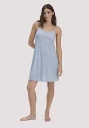 hessnatur Damen Pointelle Nachthemd PURE COTTON aus Bio-Baumwolle - blau Grösse46