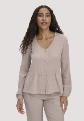 hessnatur Damen Musselin Pyjamabluse PURE COMFORT aus Bio-Baumwolle - beige Grösse38
